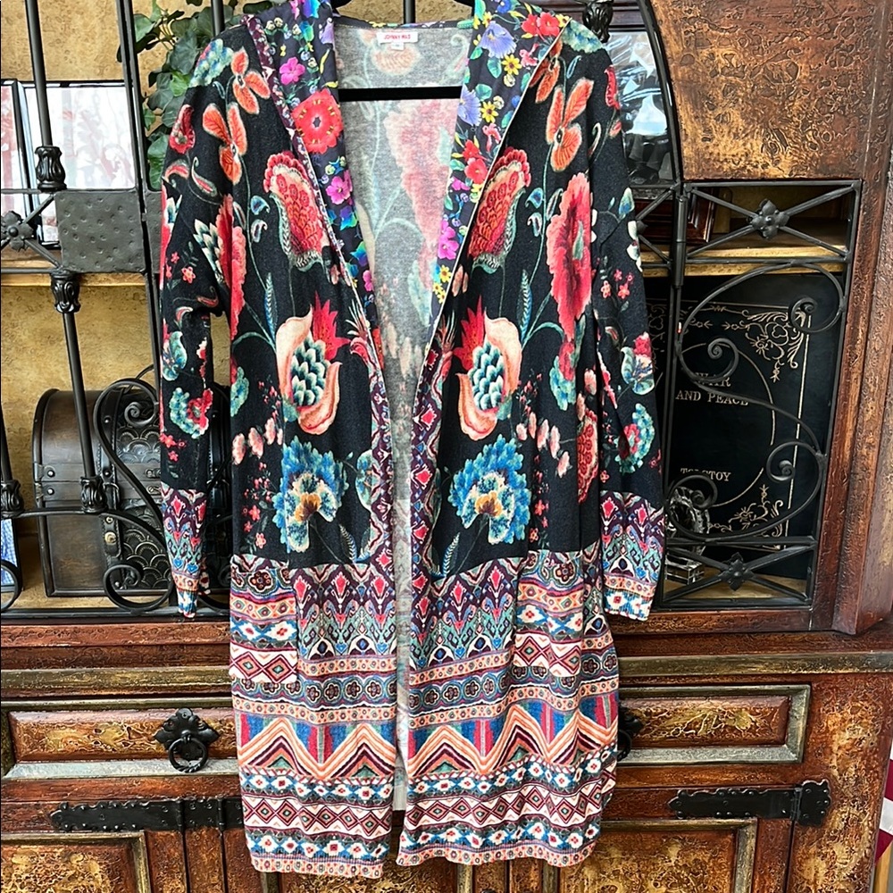 Johnny Was Floral Patterned Hooded Cardigan